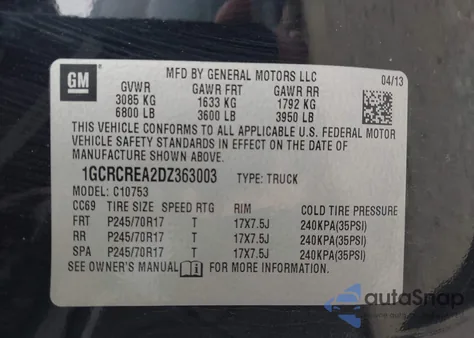 2013 Chevrolet Silverado 1500 Ls из США, поврежденный, VIN 1GCRCREA2DZ363003